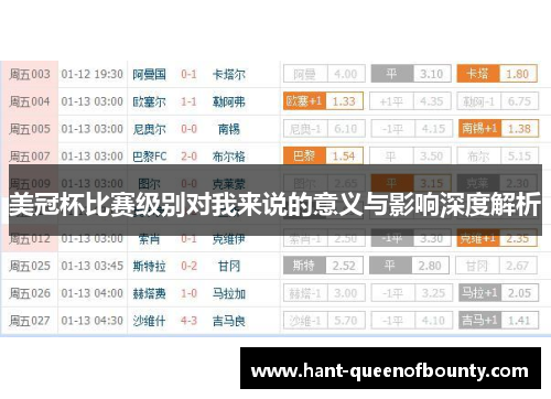 美冠杯比赛级别对我来说的意义与影响深度解析