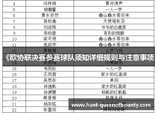 《欧协联决赛参赛球队须知详细规则与注意事项》